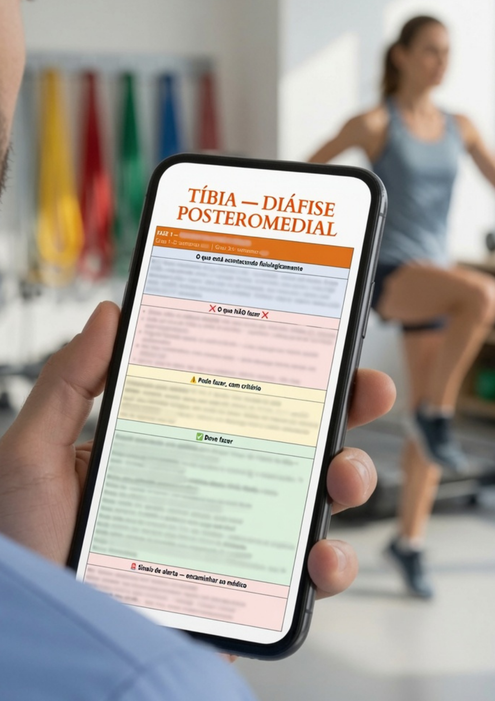 Protocolo de consulta rápida aberto no celular, com critério objetivo por fase de reabilitação